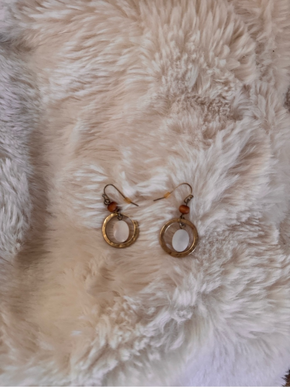 Gold Hoop Drop Earrings with Wood Accent